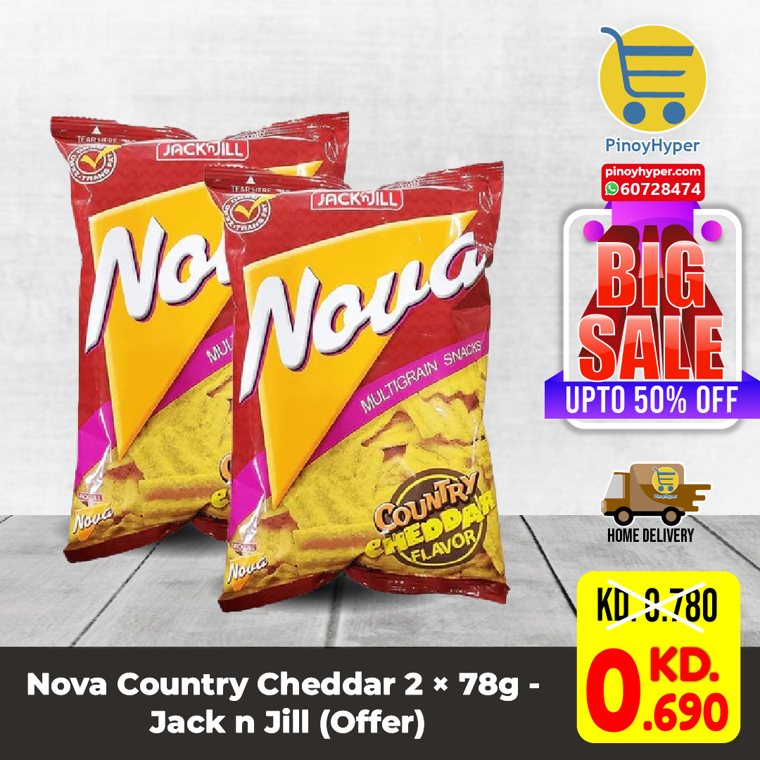 🇰🇼 Big Sale 🇰🇼
🥰Offer for OFW Kuwait 🥰
Delivery All over Kuwait 🚛
Nova Country Cheddar 2 × 78g - Jack n Jill (Offer)
#pinoyhyper #ofw #ofwkuwait #pilipinosakuwait #onlinegrocery #pinoy #philippines #filipino #pilipinas #pinoyfoodie #pinoyfood
#summeroffer
#offer #summer