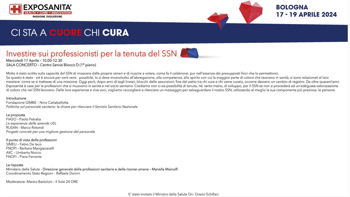 SIMEU_EM's tweet photo. 📌 EXPOSANITA’ BOLOGNA 17-19 GIUGNO 2024,
mostra internazionale orientata ai #professionisti del mondo sanitario e sociosanitario, a cui #SIMEU presenzierà con una propria rappresentanza.

Per i soci SIMEU la possibilità di ottenere in INVITO OMAGGIO 👉https://t.co/vyRgZKSLp5 https://t.co/dO4DMIaanK