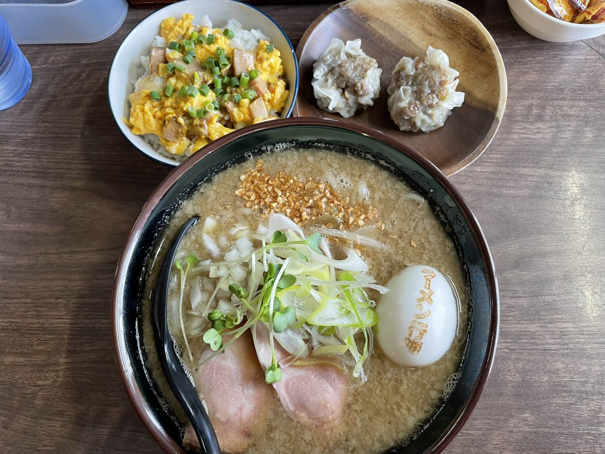 knightknight45's tweet photo. 御馳走様でした。🙏
#札幌ラーメン行脚
#第1弾
#山嵐
#我流麺舞飛燕
#FLYtheSTORM
#和牛ガーリック焼売
#卵とじごはん https://t.co/oN0EA9WGu2