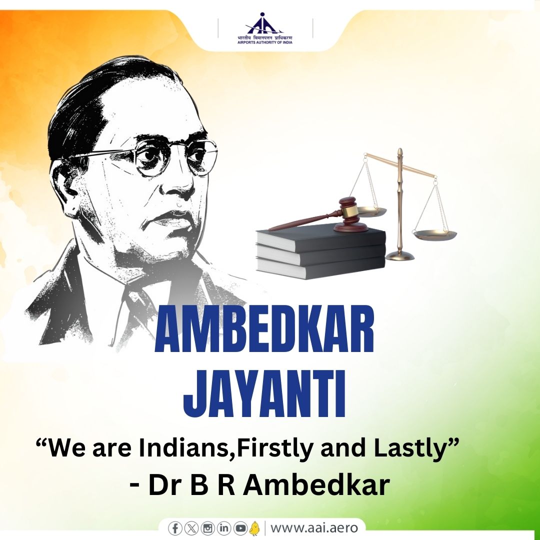 On Ambedkar Jayanti, AAI pays humble tributes to Dr. B.R. Ambedkar, the visionary behind the Indian Constitution. His ideals for a forward-looking society aligns closely with our dedication to propelling India's development. #AmbedkarJayanti