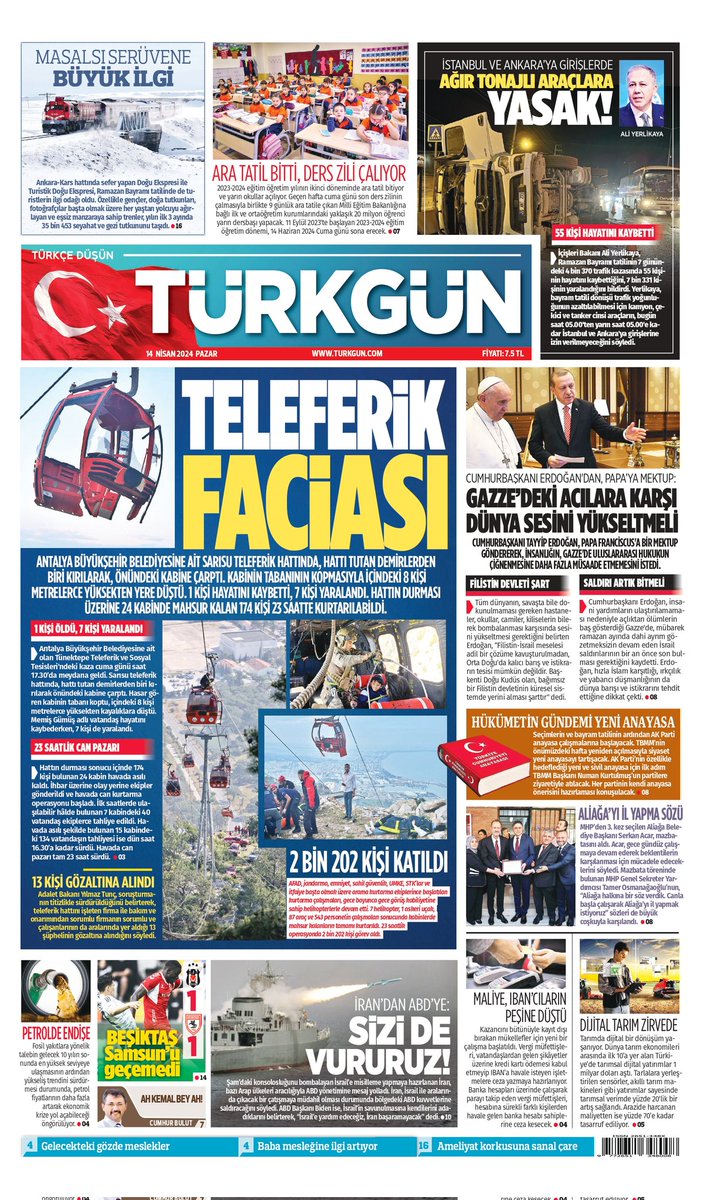 Türkgün Gazetesinde bugün öne çıkan başlıklar