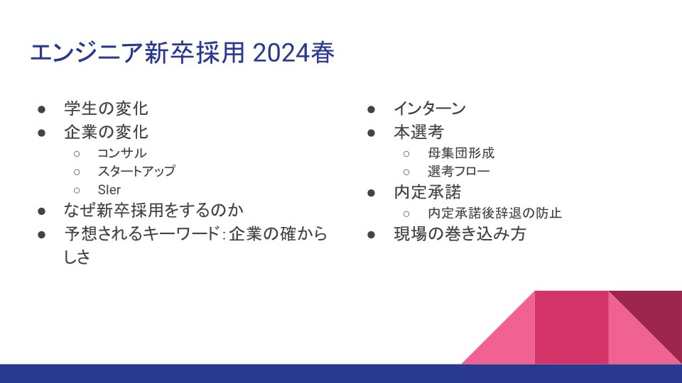 4/16 YOORサロンのお知らせです。 今回のテーマは「エンジニア新卒採用 2024春」です。 市況感を含めたトレンドを予測も踏まえてお話しします。 是非ご参加ください。 エンジニア新卒採用 2024春 - 久松剛 share.yoor.jp/door/post/9244… #YOOR