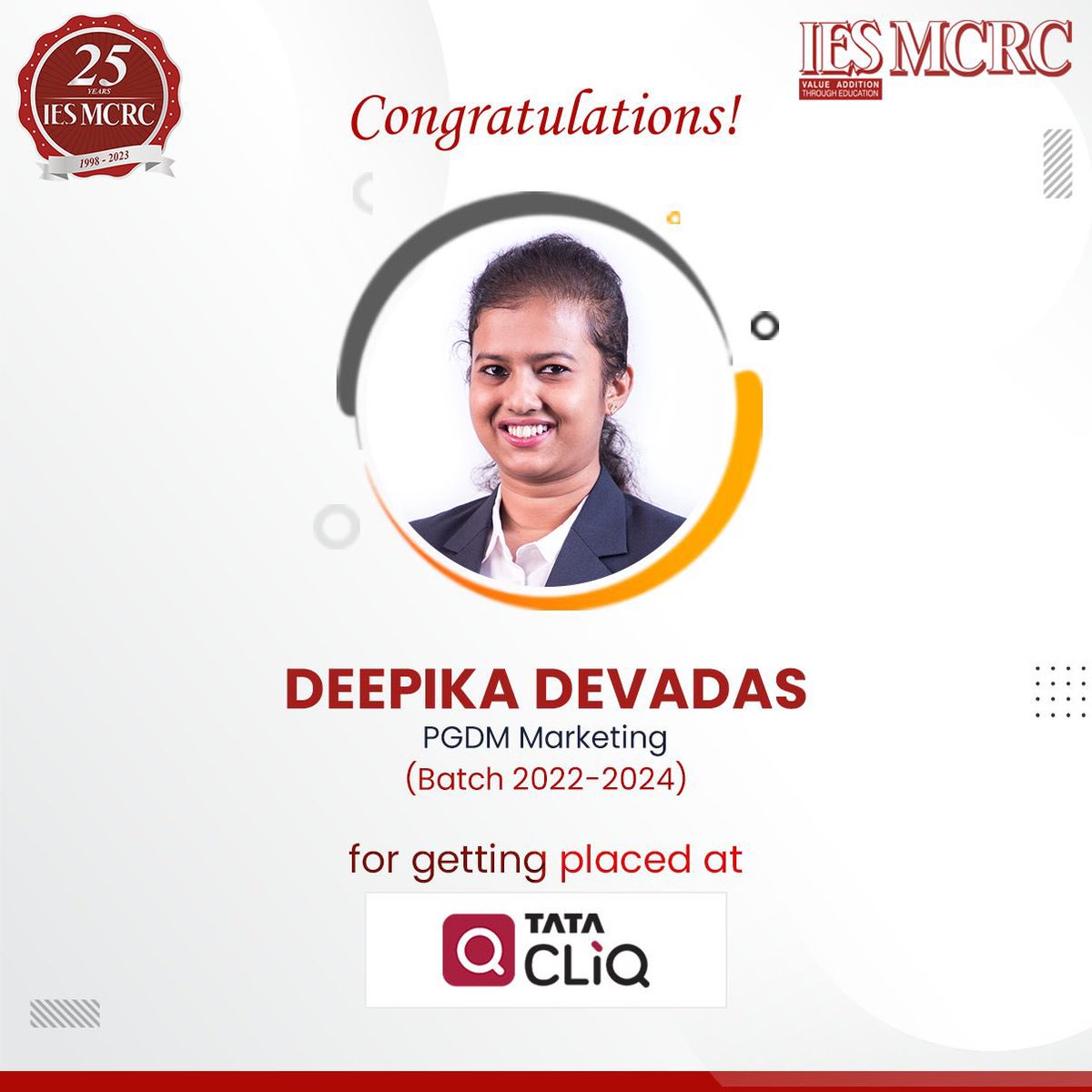 Heartiest congratulations for getting recruited at Tata Unistore Ltd through IES MCRC. All the best

#IESMCRC #PGDM #Mumbai #Recruited #Placement #PlacemetDrive #Congratulations #Mumbai