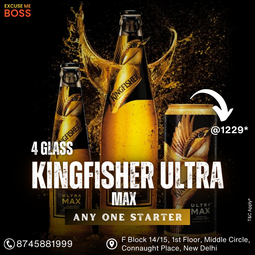 Cheers to a night filled with good company and 4 refreshing glasses of Kingfisher Ultra Max! 🍻🍻🍻🍻

📞 +918745881999
Call Us For Reservations 📷

#excusemeboss #cp #delhi #sipwithjoy #raiseyourglass #cheerstoyou