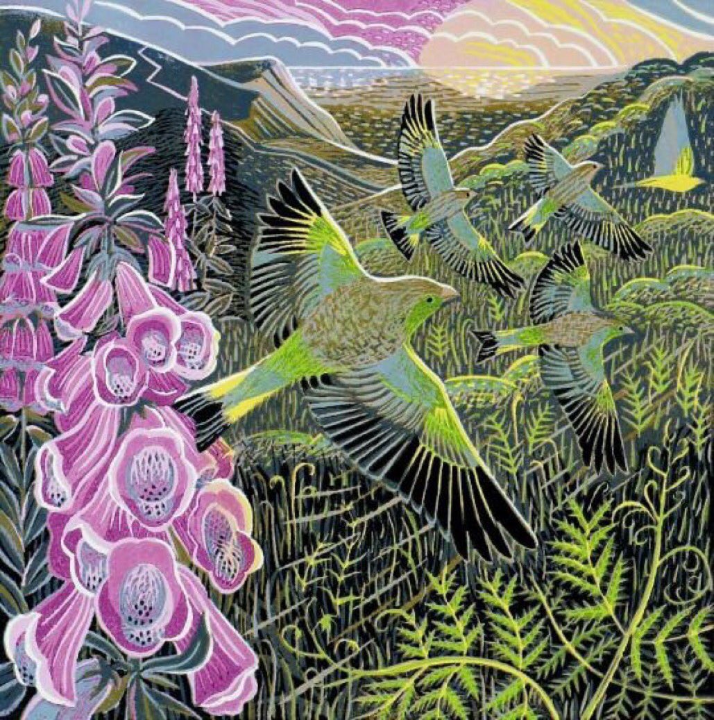 'Foxgloves And Finches' by Annie Soudain, contemporary UK printmaker #WomensArt