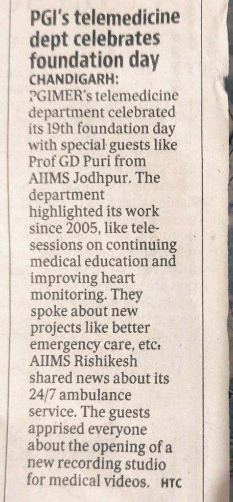 The Deptt. of Telemedicine at PGIMER Chd celebrated its 19th Foundation Day on 13 April, graced by the presence of Chief Guest Prof. G D Puri, Executive Director AIIMS Jodhpur, Director PGIMER and other distinguished dignitaries.

Read more in the article:
indianewscalling.com/education/news…