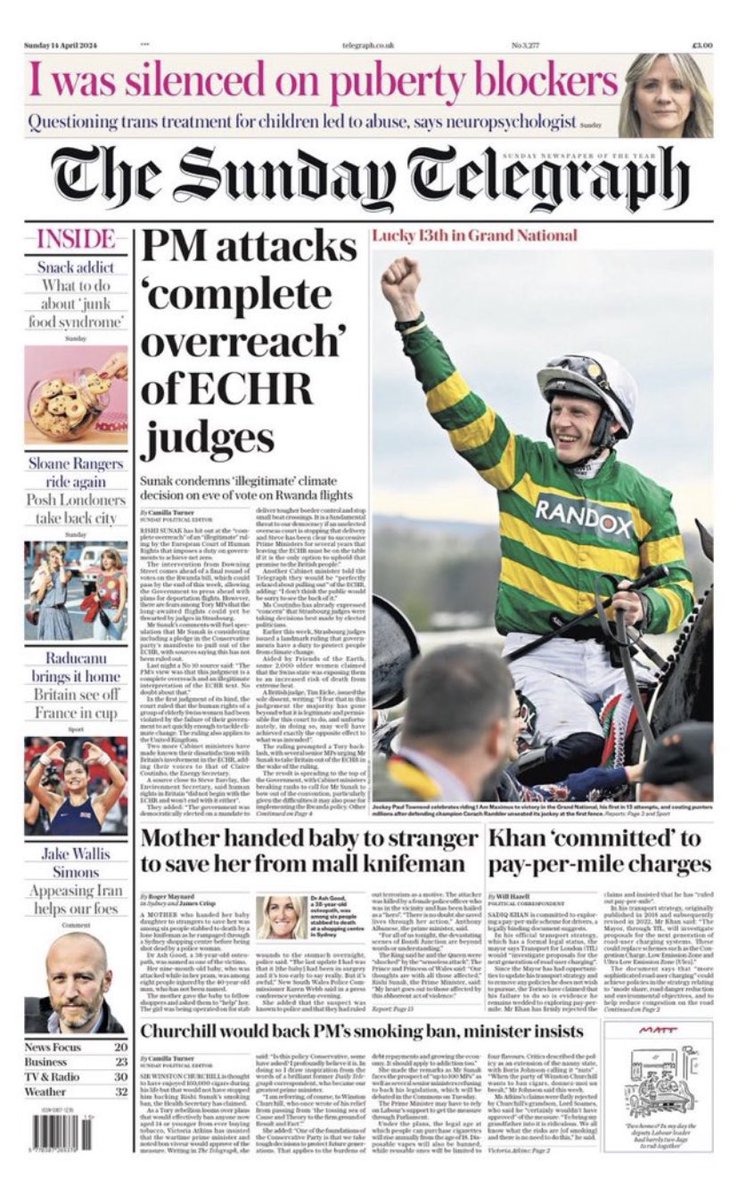 It is depressing to see this on the front page of the @Telegraph at a time when the international legal order is on the brink of collapse. Source close to Steve Barclay quoted, calling ‘Strasbourg’ an “unelected overseas court” and a “fundamental threat to our democracy”.