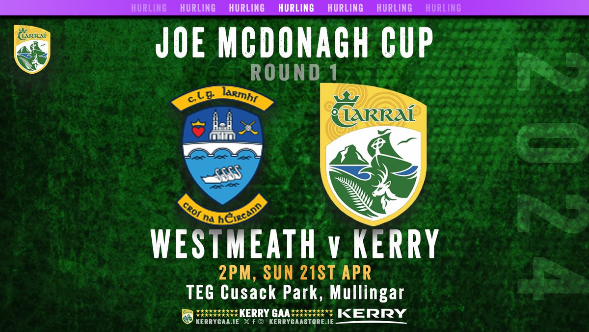 🥎 Kerry travel to Westmeath in Round 1 of the 2024 Joe McDonagh Cup. #WeAreKerry #Ciarraíabú