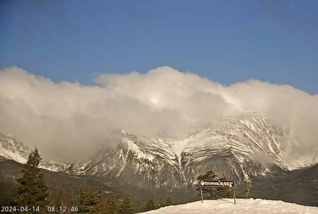 Wildcat is OPEN to the Summit today!  Clouds are rolling off Mt Washington summit.  Spring skiing\riding with no wind, no lift lines, just Purr-Fection!  Join us for end of season.  We're closing mid week (Apr 15th-18th), opening up again, (Apr 19th-21st!)