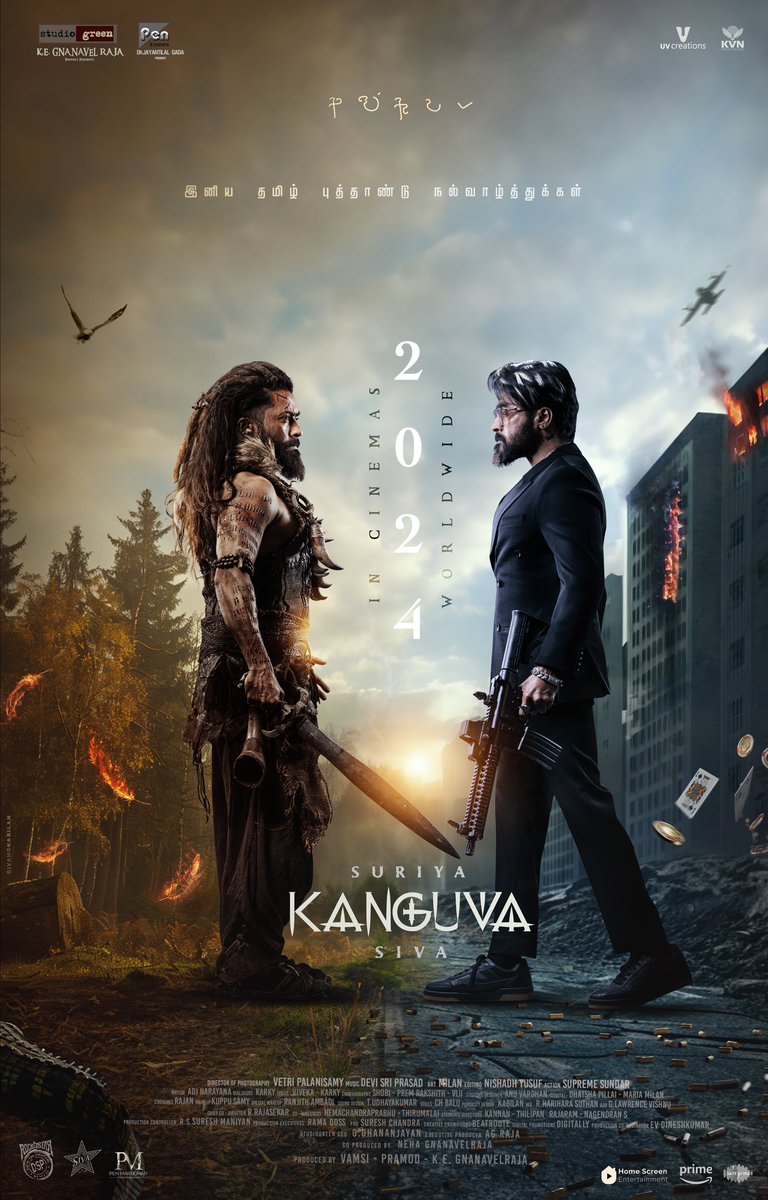 Where the past and present collide, a new future begins 🗡️ #Kanguva 🦅  Releasing 2024 in cinemas worldwide. #HappyTamilNewYear✨ @Suriya_offl @DishPatani @thedeol @directorsiva @ThisIsDSP @StudioGreen2 @GnanavelrajaKe @UV_Creations @KvnProductions @PenMovies @KanguvaTheMovie