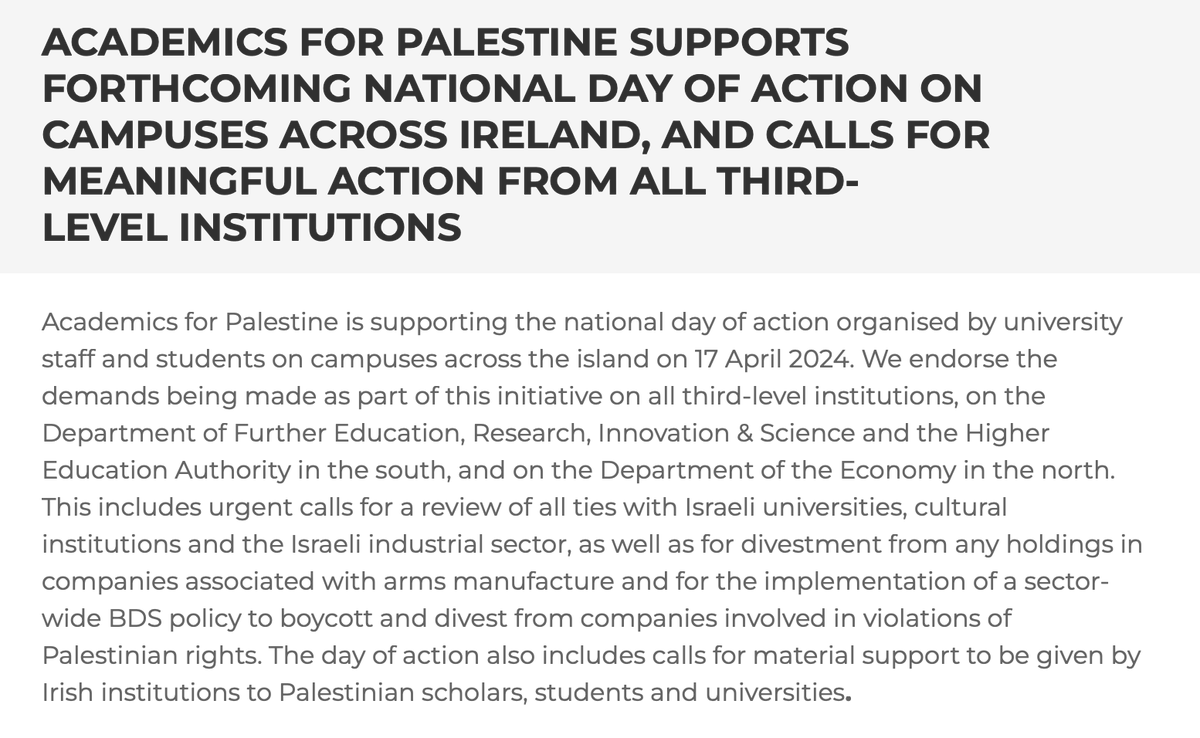 📢 Join us one &amp; all for the National Day of Action across Irish campuses on Wed 17th April, some details to follow below over the new few days academicsforpalestine.org/2024/04/08/aca…