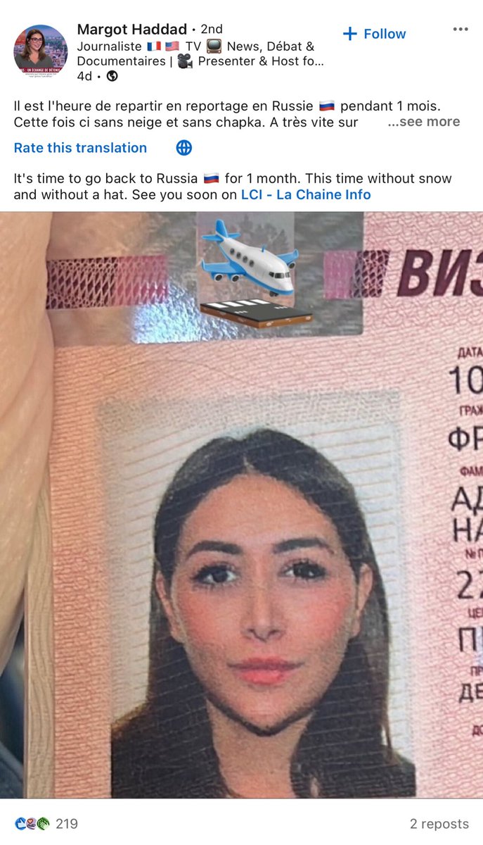 Hello @LCI. Are you aware that your journalist @margothaddad is heading to Russian-occupied areas of south #Ukraine? Did she receive clearance from @MFA_Ukraine to travel to #Crimea from #Russia?