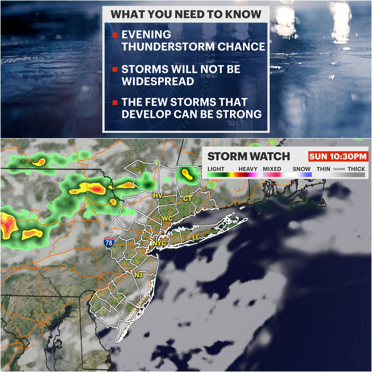 🌦 STORM WATCH • Good morning! I'm filling in this morning @News12NJ @News12CT- most of today is fine. A spotty afternoon shower is possible in Hudson Valley, NW NJ & CT. There is still the chance for a few stronger storms this evening. ⤵️ 📲 FORECAST: news12.com