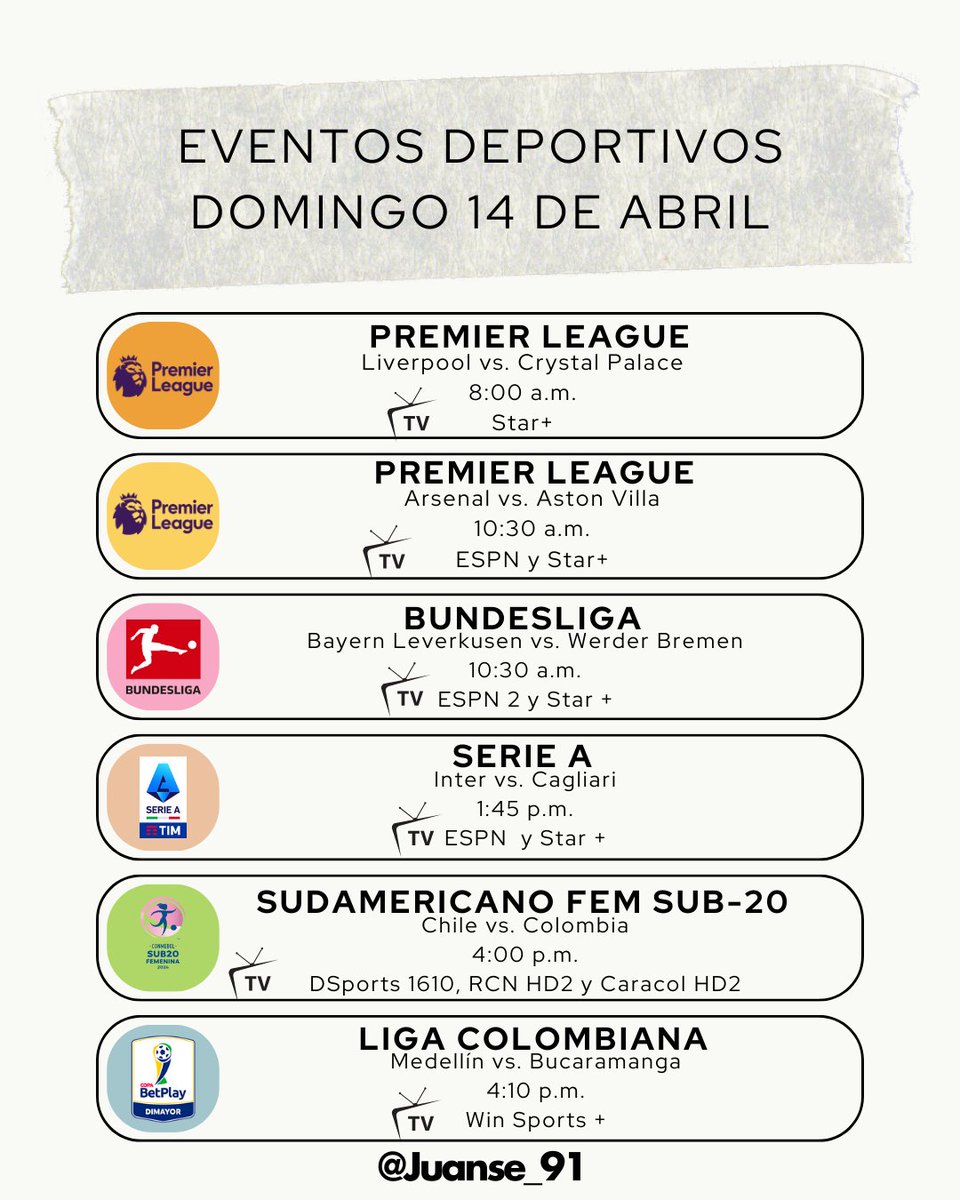juanse_91's tweet photo. #FelizDomingo

A programarse hoy 🎾🏀⛳🏍⚽

➡️ Gran final en el #RolexMasters 🎾🇲🇨
➡️ Termina la temporada regular de la #NBA
➡️ Acaba #TheMasters
➡️ Hay #AmericasGP en el #MotoGP 🏍
➡️ Partidazos en la #PremierLeague 🏴󠁧󠁢󠁥󠁮󠁧󠁿
➡️ Día de coronación en #Bundesliga 🇩🇪 https://t.co/8qwZSEeMxe