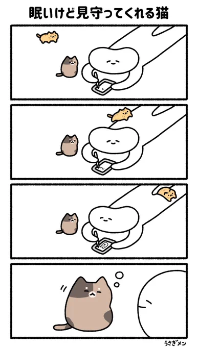 眠いけど見守ってくれる猫 