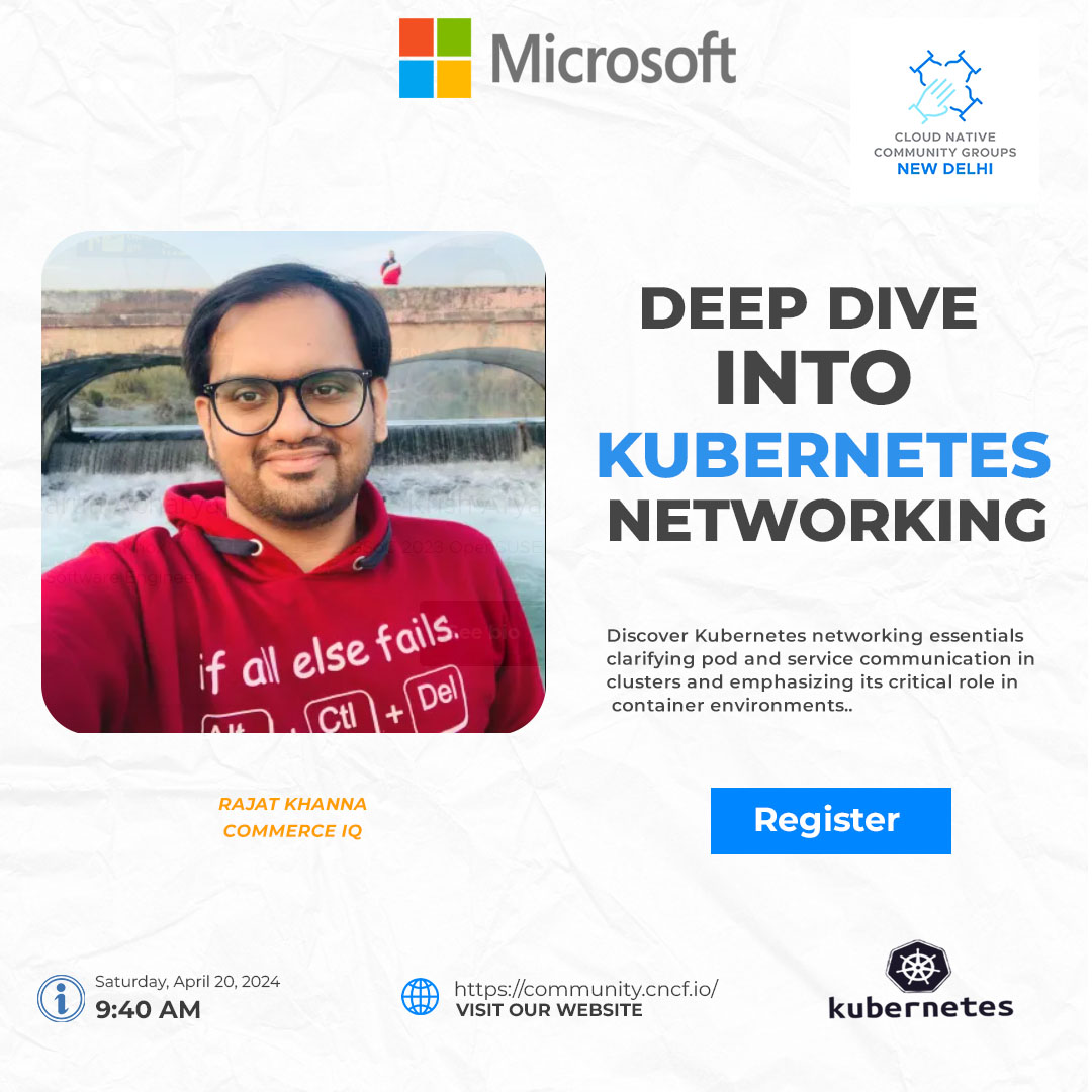 We're pleased to announce that @legalimpurity , Software Development Engineer at Commerce IQ will speak at our upcoming event 'Kubernetes: Back to Basics' at @Microsoft Gurugram. Topic: 'Deep dive into Kubernetes Networking' Register: shorturl.at/lmw67