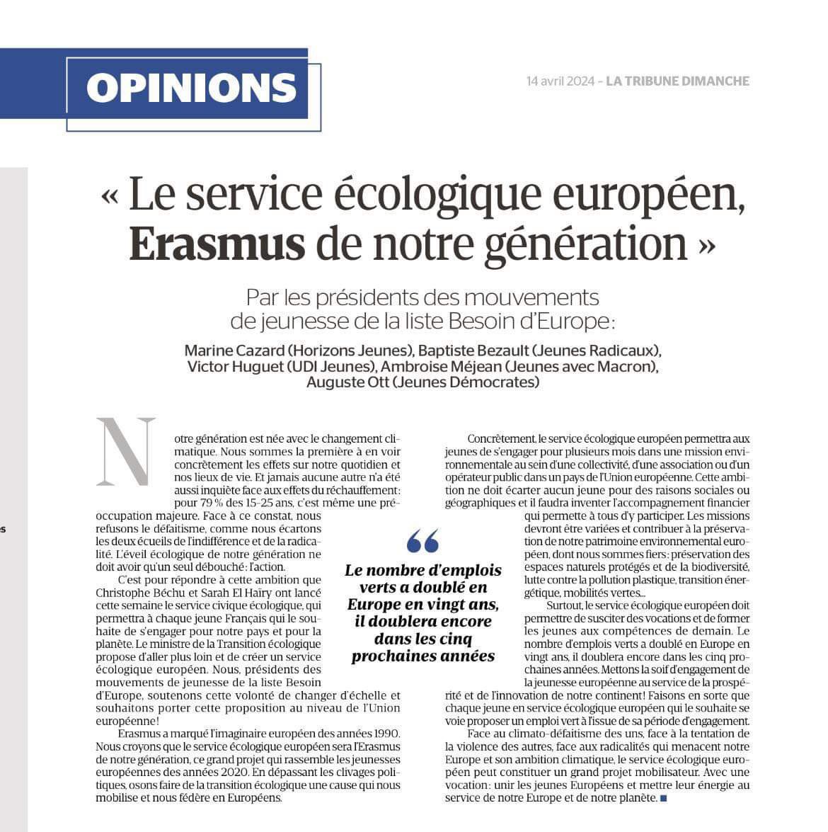 🌱Notre génération est prête à agir pour l'avenir de la planète. Avec le service écologique européen, unissons-nous pour faire de chaque jeune un acteur du changement. @HorizonsJeunes @UDIjeunes @JeunesMacron @J_Democrates