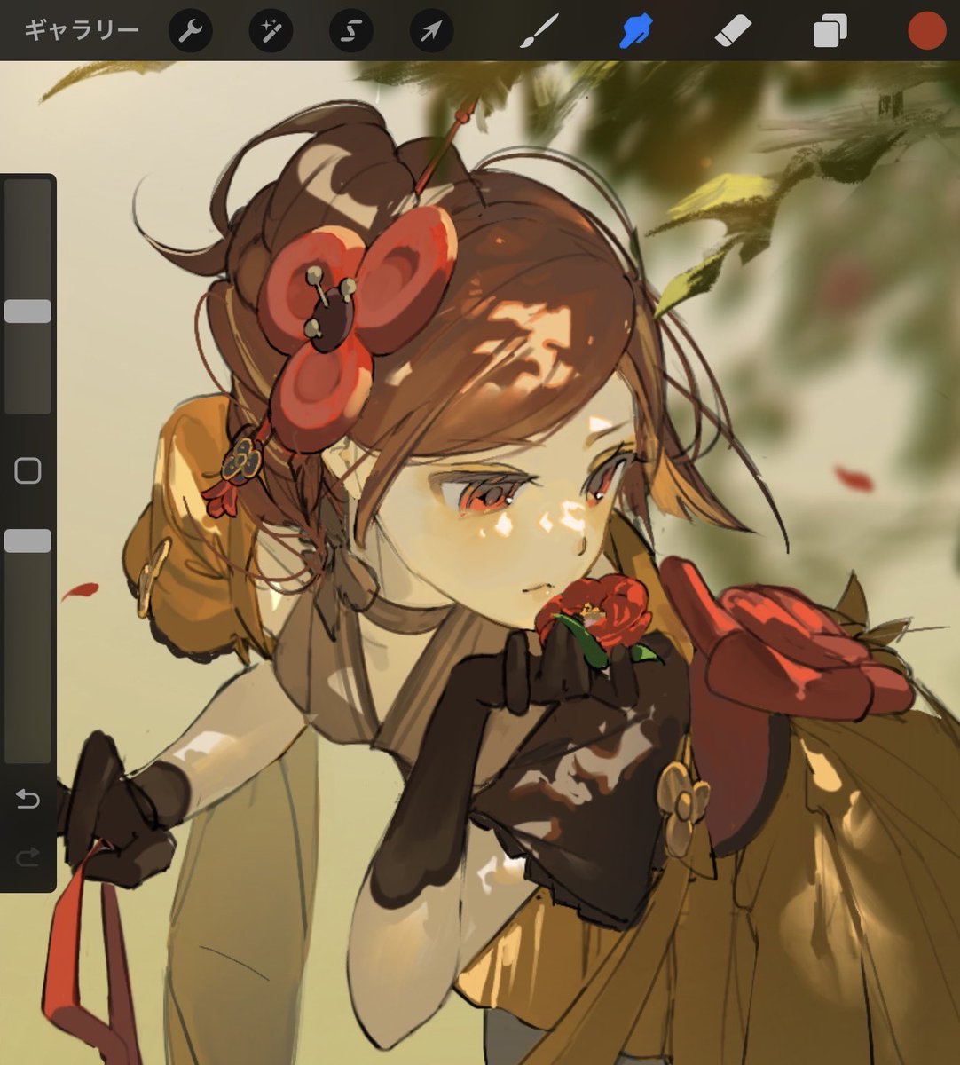 1girl solo brown hair hair ornament gloves red eyes dress  illustration images