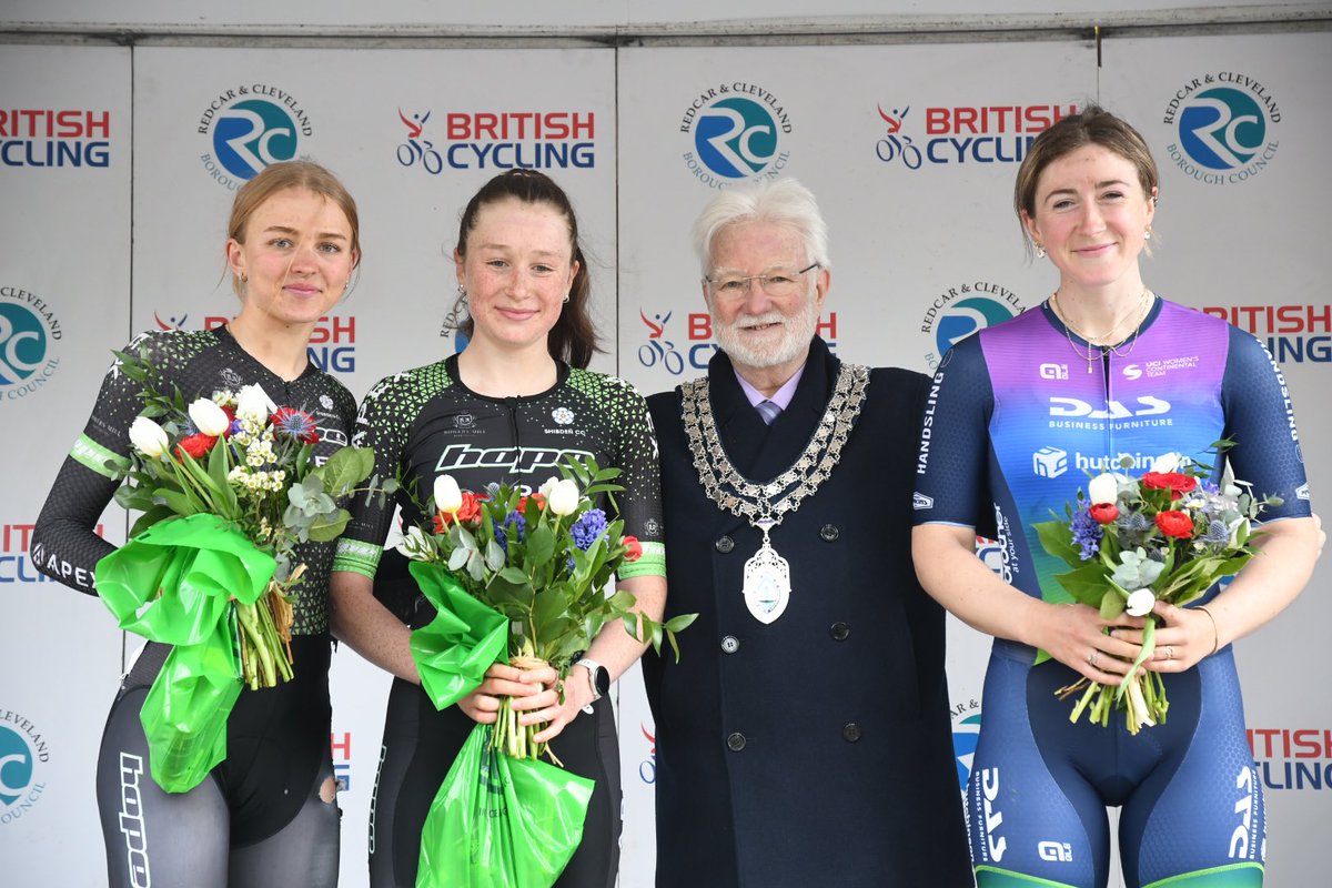 VeloUK's tweet photo. East Cleveland Classic Women’s podium! 

1. Cat Ferguson
2. Eilidh Shaw
3. Imogen Wollf 

Sprints winner Imogen Wolff 

Series leader Eilidh Shaw 

Team Alba Development https://t.co/sjz6OQsDBC