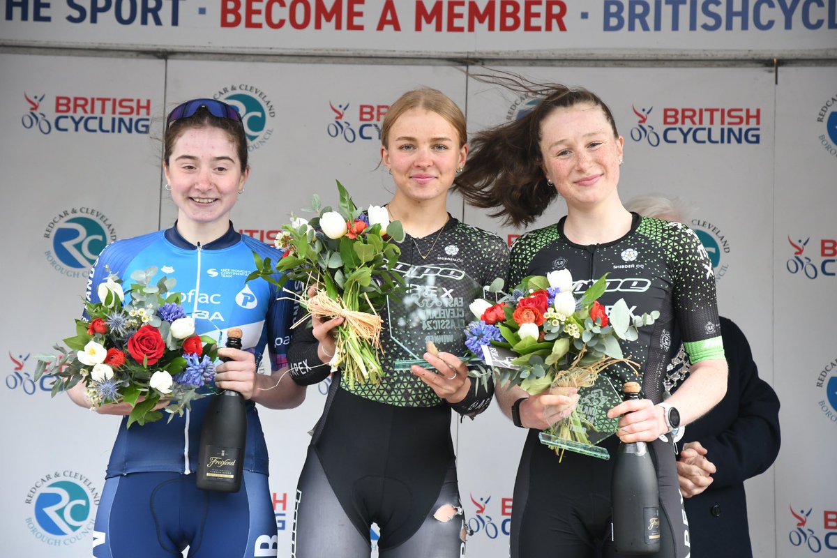 VeloUK's tweet photo. East Cleveland Classic Women’s podium! 

1. Cat Ferguson
2. Eilidh Shaw
3. Imogen Wollf 

Sprints winner Imogen Wolff 

Series leader Eilidh Shaw 

Team Alba Development https://t.co/sjz6OQsDBC