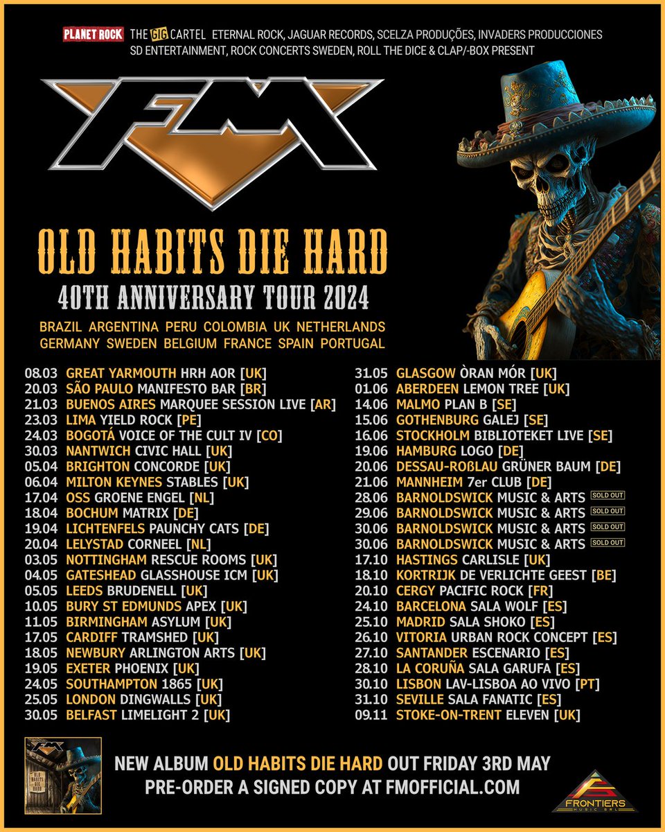 The 'Old Habits Die Hard' #40thAnniversaryTour is shaping up rather nicely if we may say so... Let us know which shows you're coming to! Ticket info: bit.ly/FMlive #FMlive #ontour #oldhabitsdiehard #classicrock #livemusic #tourdates #melodicrock #livemusic