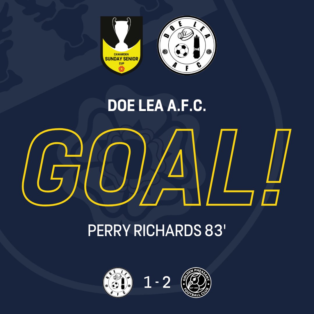 83' - GOAL! ⚽ Perry Richards cuts in and finds the back of the net for Doe Lea. 🟢 Doe Lea AFC 1-2 Golden Pheasant 🔵 #DCFACountyCups 🏆