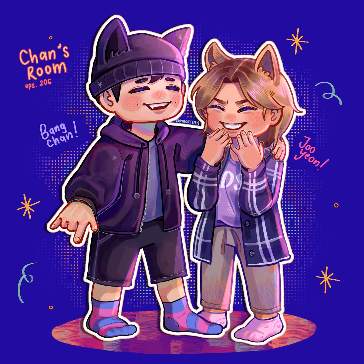 Happy one year for these two wolves hanging out together!!! 🐺💥 #Chansroomep206 #Jooyeon #Bangchan #Xdinaryheroesfanart #skzfanart