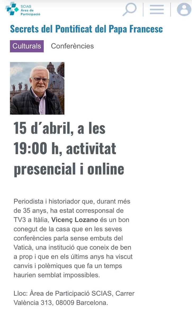 vicenslozano's tweet photo. Un pontificat el del @PapaFrancesc ple d’incógnites i secrets. Demà dilluns 15 en parlem a l’auditori d’ Assistència Sanitària (València 307-Bcn) 19:00. Us espero! #vaticangate #scias @catreligio @Grup62 @Ed_Portic @RocaEditorial @penguinlibros @periodistes_cat #vaticano https://t.co/4fp6OHSUnq