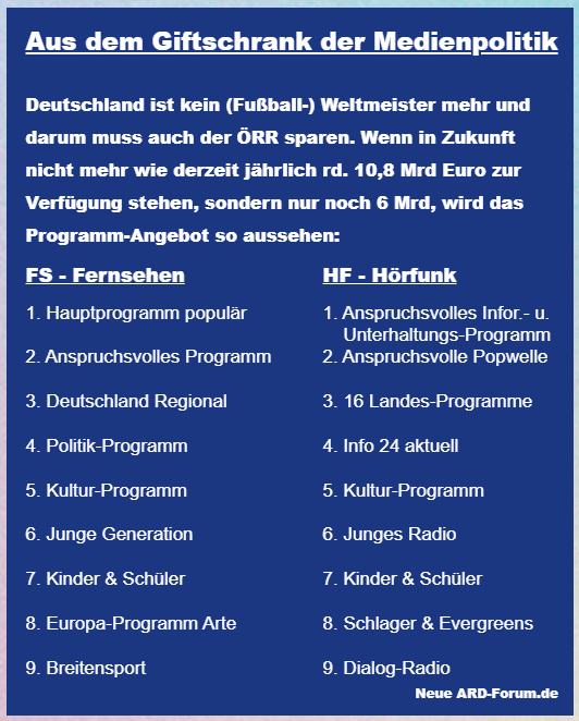 NeueARD_Forum's tweet image. Herr #Polenz ist wieder mal schlecht informiert - es gibt #Tagesschau24. Das Programm wurde und wird zum Nachr.-Prog. ausgebaut.
Allerdings sollten die 19 ör Programme auf max. 9 reduziert werden! 
neue-ard-forum.de
