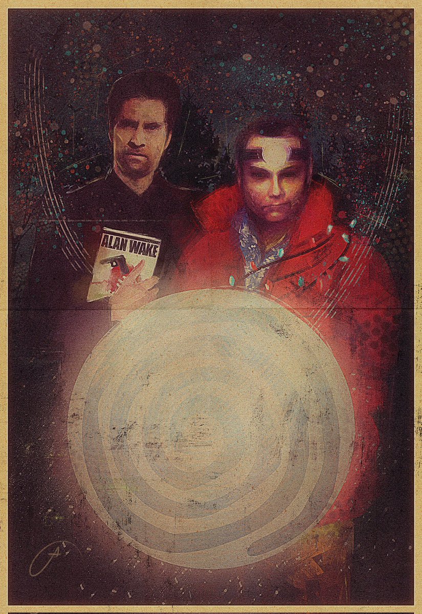 Playing AW1 after AW2 is such a wild experience and i absolutely loved it xD Barry (and his Flaming Eye of Mordor) is one of my favourite parts, so here's a little sketchy thing (featuring the Alan cutout, of course xD) #alanwakefanart #barrywheeler #alanwake