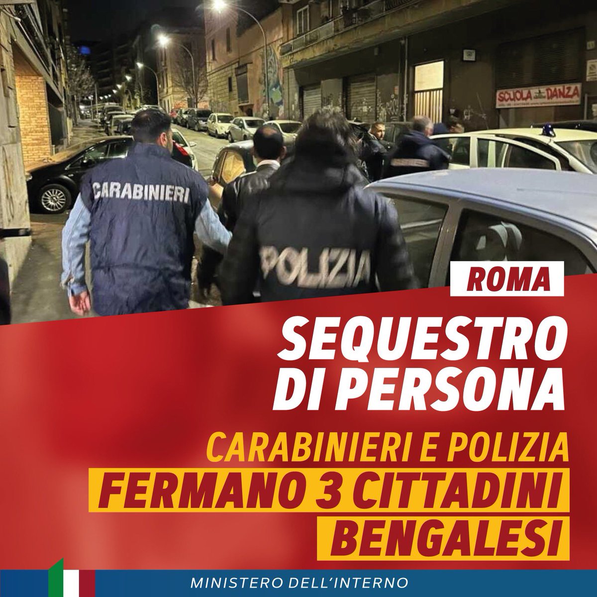 Avevano sequestrato un loro connazionale in pieno giorno a Roma, dopo averlo aggredito con pugni al volto e costretto a salire in auto bendato. Le indagini di @poliziadistato e @_Carabinieri_ hanno permesso di individuare i responsabili, 3 cittadini bengalesi, che hanno agito…