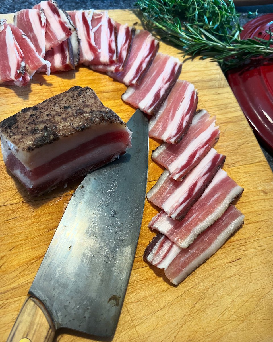 before you cook, we cure: love seeing your dishes come together ❤️ #CookingWithCharcuterie #Charcuterie(cutting)Board 📸 our #Pancetta sitting pretty — full line of 40+ charcuterie varieties for wholesale shipping and home delivery nationwide at smokinggoose.com
