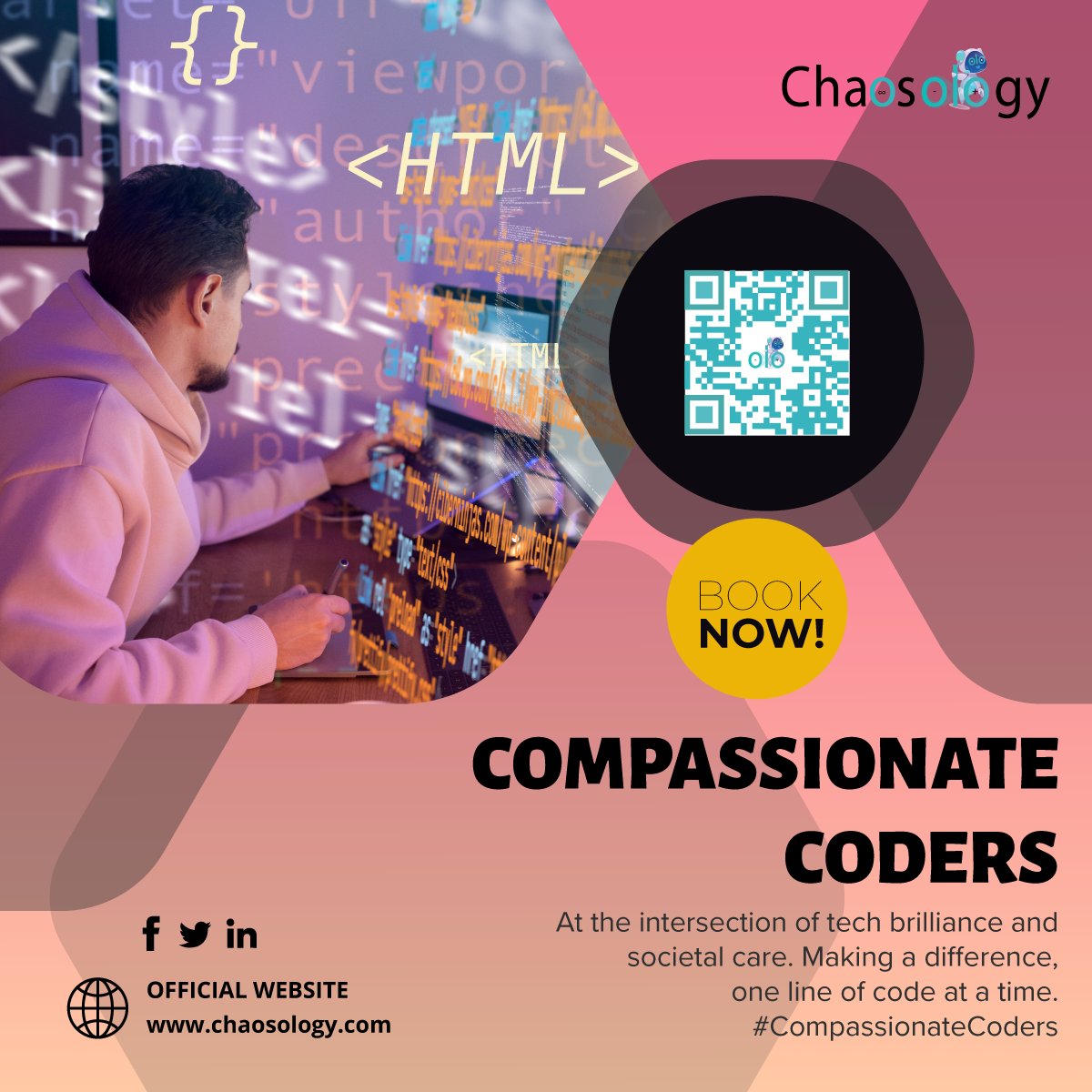 chaosologyHQ's tweet photo. At the intersection of tech brilliance and societal care. Making a difference, one line of code at a time. #CompassionateCoders https://t.co/SB81R9o5VM