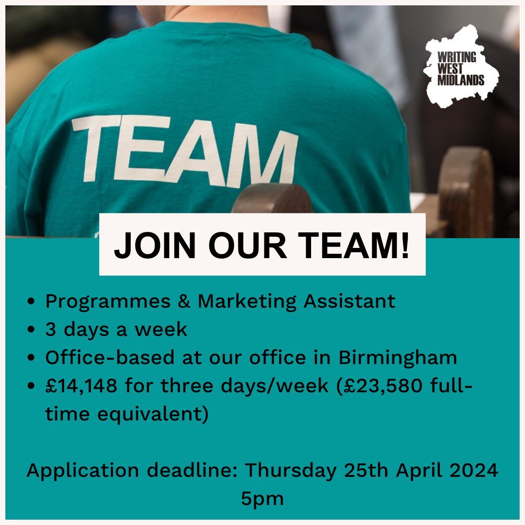 We are looking for a Programmes and Marketing Assistant! Salary: £14,148 for three days/week (£23,580 full time equivalent) Application Deadline: Thursday 25th April, 5pm Interview date: Thursday 2nd May in Birmingham, in person on the day. Apply Now: buff.ly/3BcuOVl