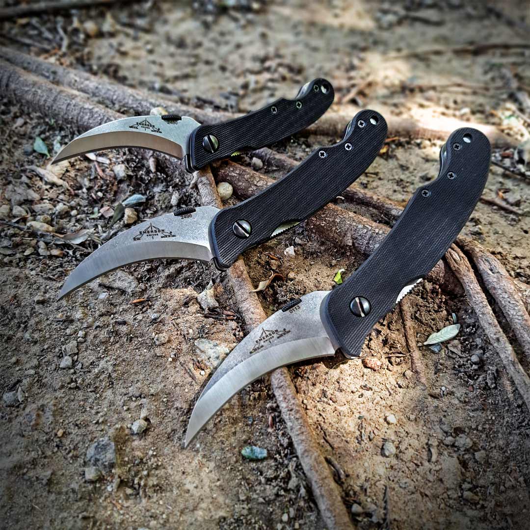 Size comparison of the Elvia by Emerson Knives. @sneakreaper_industries Make sure to come by and see @realernestemerson and @manifestoradiopodcast at the upcoming @blade_show for the unveiling of something special! #emersonknives #madeintheusa