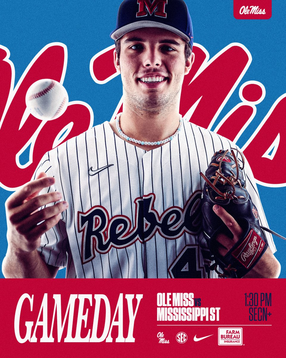 For the Magnolia State 🆚 #22 Mississippi State 📍 Swayze Field ⏰ 1:30 p.m. CT 📺 SECN+ 🖥️ rebs.us/49AEaK7 📻 rebs.us/3TUU1xv 📊 rebs.us/3JirDAt