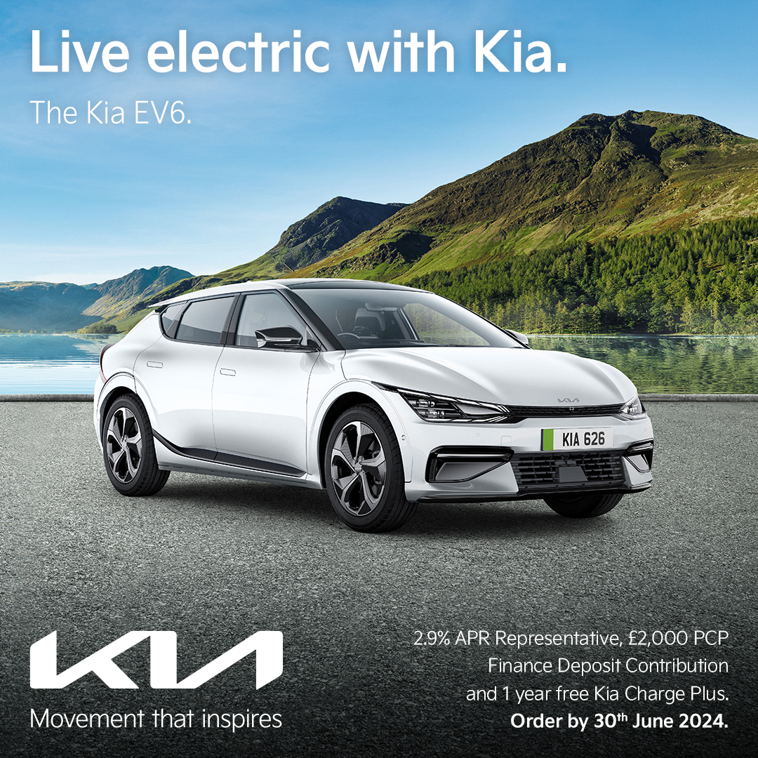Take the lead on electrification with Kia's award-winning EV6 with 2.9% APR Representative, £2,000 PCP Finance Deposit Contribution and 1 year free Kia Charge Plus by the 30th June 2024.

Discover our offers: ow.ly/LcU350Rf5fS

#LiveElectric #KiaUK #KiaEV #EV6