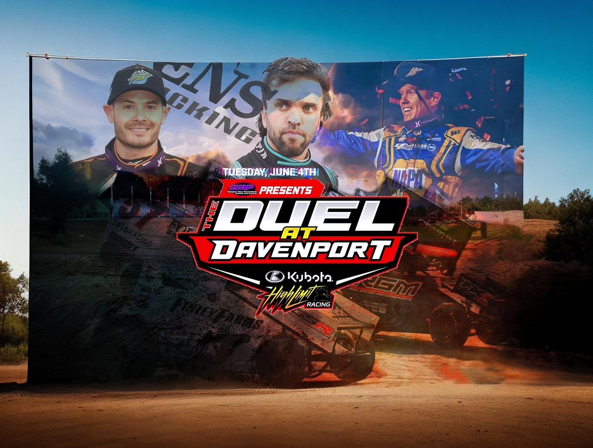 SixteensRacePro's tweet photo. On Tuesday, June 4th the @kubota_usa @HighLimitRacing Series invade the Davenport Speedway for the "Duel at Davenport" presented by @SixteensRacePro 🏁

For ticket information including camping and suite availability please see the link below 👇
https://t.co/AWdhibnMEs https://t.co/M2l54o7gXq