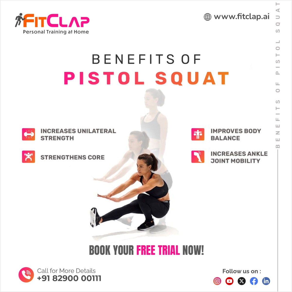 Transform your leg day routine with Pisto squats! Discover how FitClap can help you unlock the full potential of this powerful exercise. 

Visit - fitclap.ai
Dial 📞 +91 82900 00111

#FitClap #PistoSquats #HomeWorkout #HomeFitness #WorkoutAtHome #FreeTrial #squats