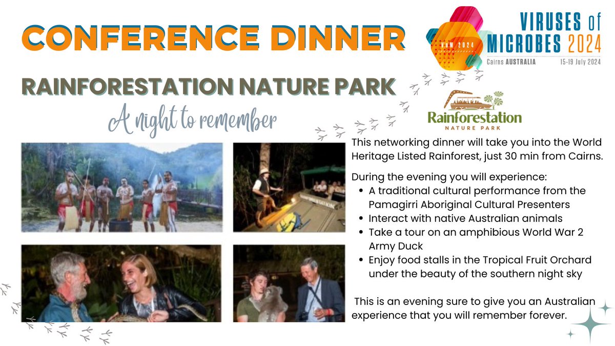 Get ready for a night to remember! Our #VoM2024 dinner will take place at @RFSKuranda, just 30 min from Cairns within the World Heritage Listed Rainforest. Immerse yourself in the Australian experience 🪃 We can’t wait to host you in @Queensland - register now!