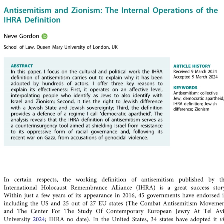 University admins are using the IHRA definition of antisemitism as it was intended:
“as a counterinsurgency tool aimed at shielding Israel from resistance to its oppressive form of racial governance and, following its recent war on Gaza, from accusations of genocidal violence.”