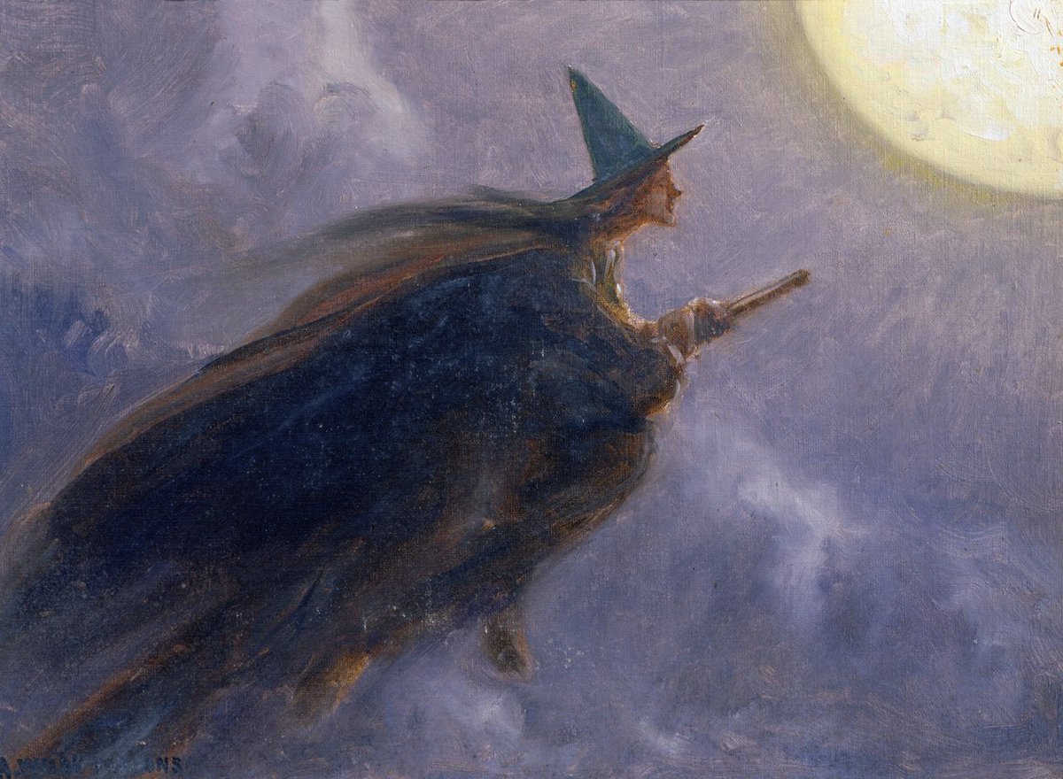 If you ever fear witches may cause dismay, a horseshoe in the chimney keeps them at bay. Remember that loud noises cause them much fright: Which is why bells thunder on Walpurgis night. 🎨A. W. Parsons. #FolkloreSunday #DailySpookLore #31DaysOfHaunntinng #BookChatWeekly