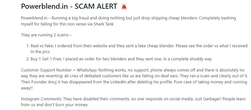 sabhy79's tweet photo. SCAM ALERT! @sharktankindia @SonyTV #PowerBlend #PowerBlendIndia presents itself as a product featured on Shark Tank on its website, allegedly deceiving customers, with many claiming they discovered it through the show. Improved transparency is needed https://t.co/F6cdtotlkE