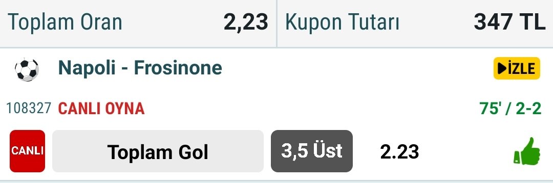 ✅✅✅
Bahis kazanmıştır oynayanları tebrik ederim

Kasa 💰774

Üçüncü adım için 👇

👉❤️❤️❤️❤️❤️❤️❤️❤️

#iddaa #iddaatahminleri #bahis #napoliFrosinone