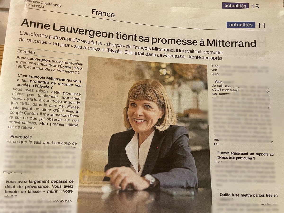 Avant la sortie mercredi de son livre (« La Promesse », Grasset) sur ses années de « sherpa » de François Mitterrand, Anne Lauvergeon se confie à Ouest-France. ouest-france.fr/politique/fran…