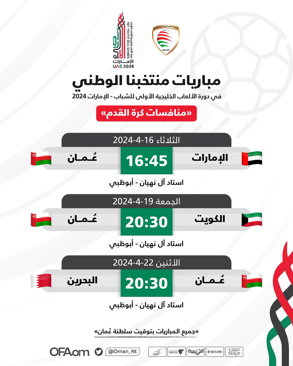 مباريات منتخبنا الوطني في دورة الألعاب الخليجية الأولى للشباب - الإمارات 2024.