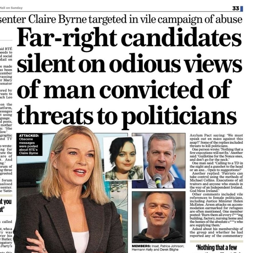 A far-right agitator said RTÉ presenter Claire Byrne ‘needs to hang’ in a series of warped social media posts, the Irish Mail on  Sunday can reveal. - DebbieMcCann The vile comments were made by David Larkin, who has been convicted twice since December for threatening and…