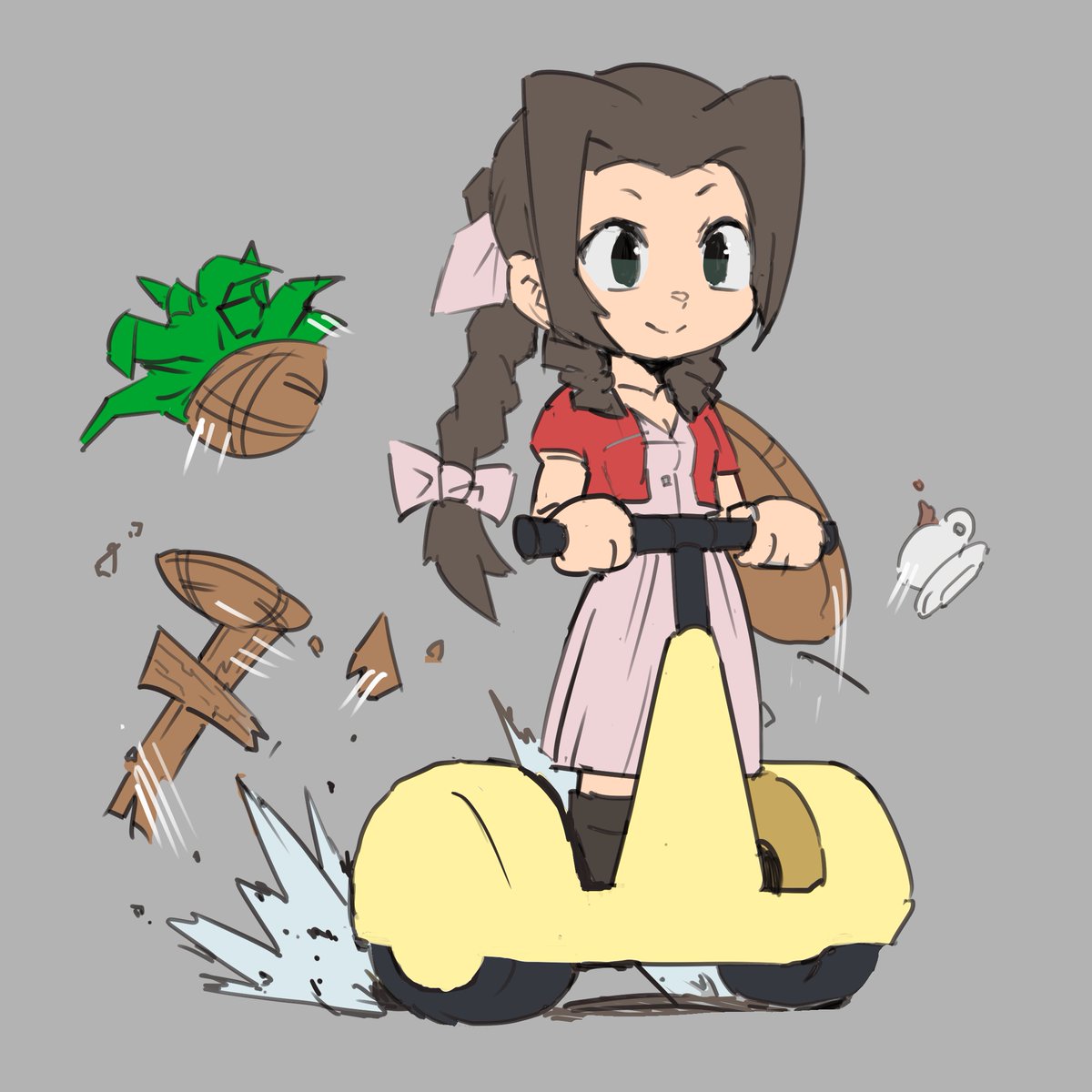 aerith gainsborough 1girl solo long hair smile simple background brown hair dress  illustration images