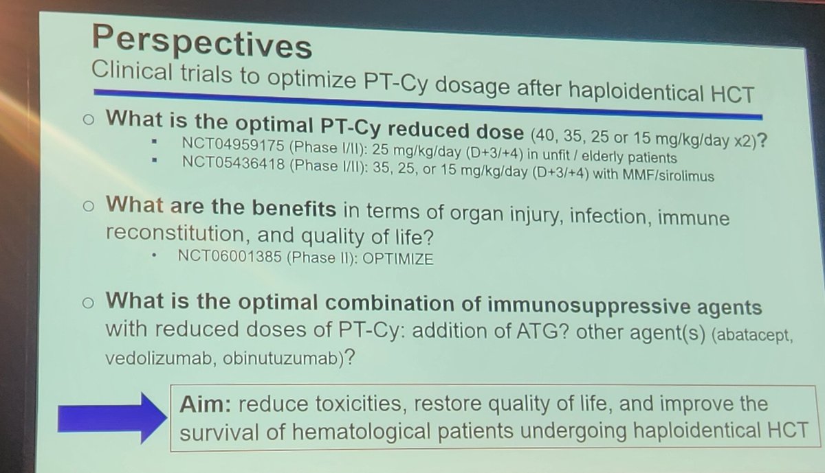 #EBMT24 @RemyDulery excellent overview of optimizing ptcy dosage after Haplo #PTCY   need2reduce toxicities cardiac, bk cystitis, count recovery immune reconstitution issues..what is the optimal dosage  without compromising outcomes