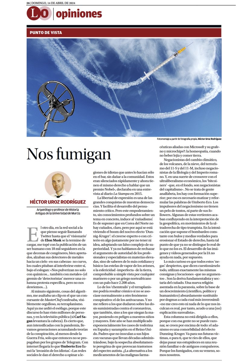 HectorUroz's tweet photo. 🗞️En mi columna de hoy en @diariolaopinion reflexiono sobre los conspiranoicos, los terraplanistas y antivacunas que nos rodean, y la intoxicación global en la que se insertan 🧵 https://t.co/vOdE8tEYJW